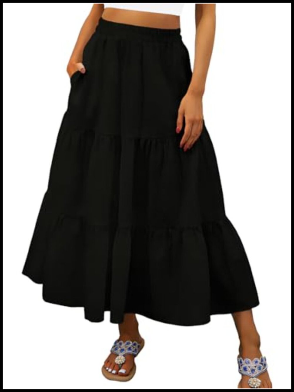 Boho Maxi Skirt High Waisted A-Line Flowy Long Skirt Pockets